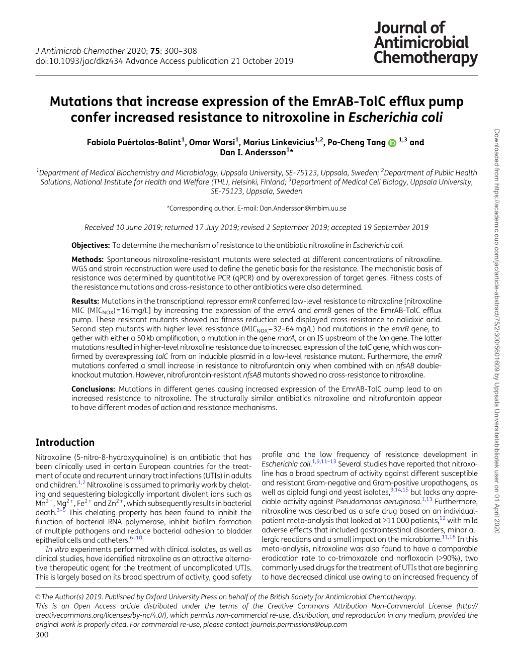 Mutations That Increase Expression of the Emrab-Tolc Efflux Pump Confer