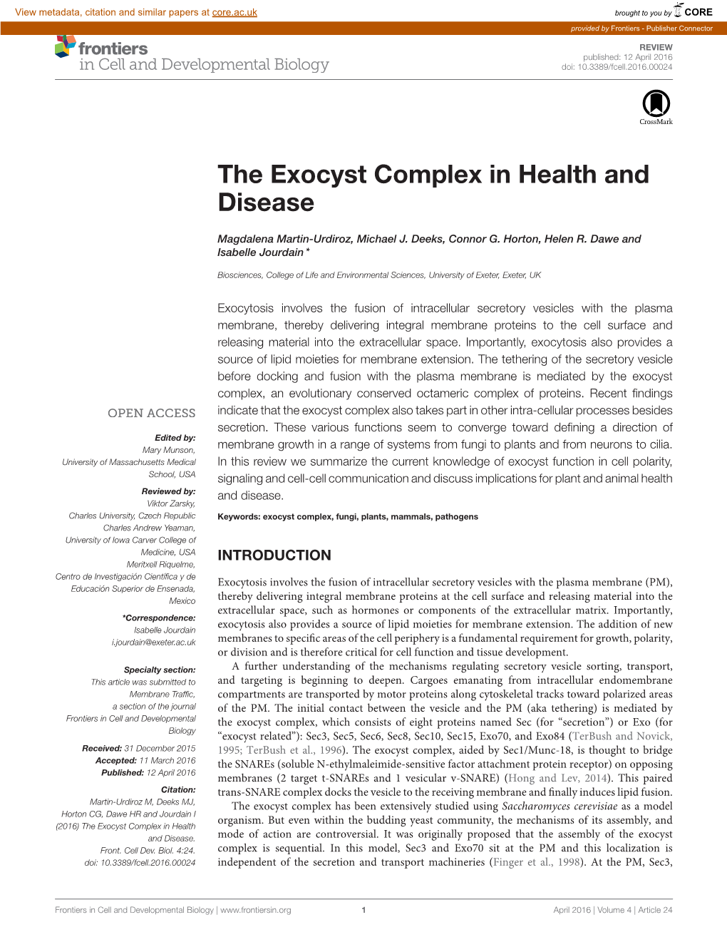 The Exocyst Complex in Health and Disease