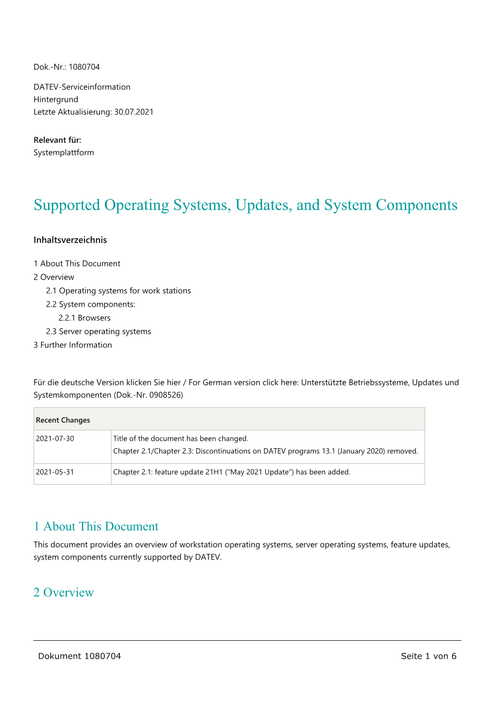 Supported Operating Systems, Updates, and System Components