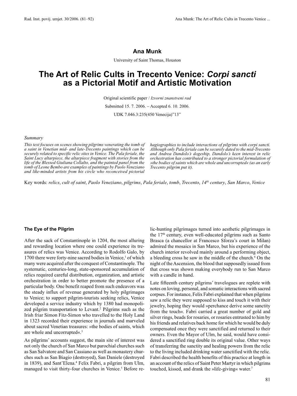 The Art of Relic Cults in Trecento Venice: Corpi Sancti As a Pictorial Motif and Artistic Motivation