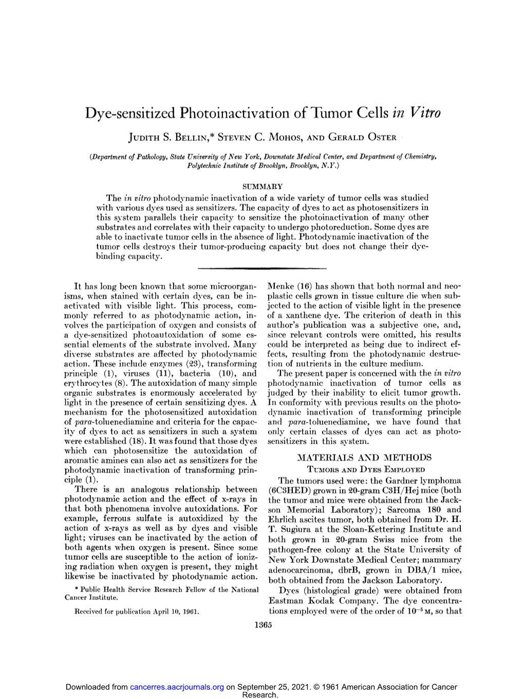 Dye-Sensitized Photoinactivation of Tumor Cells in Vitro