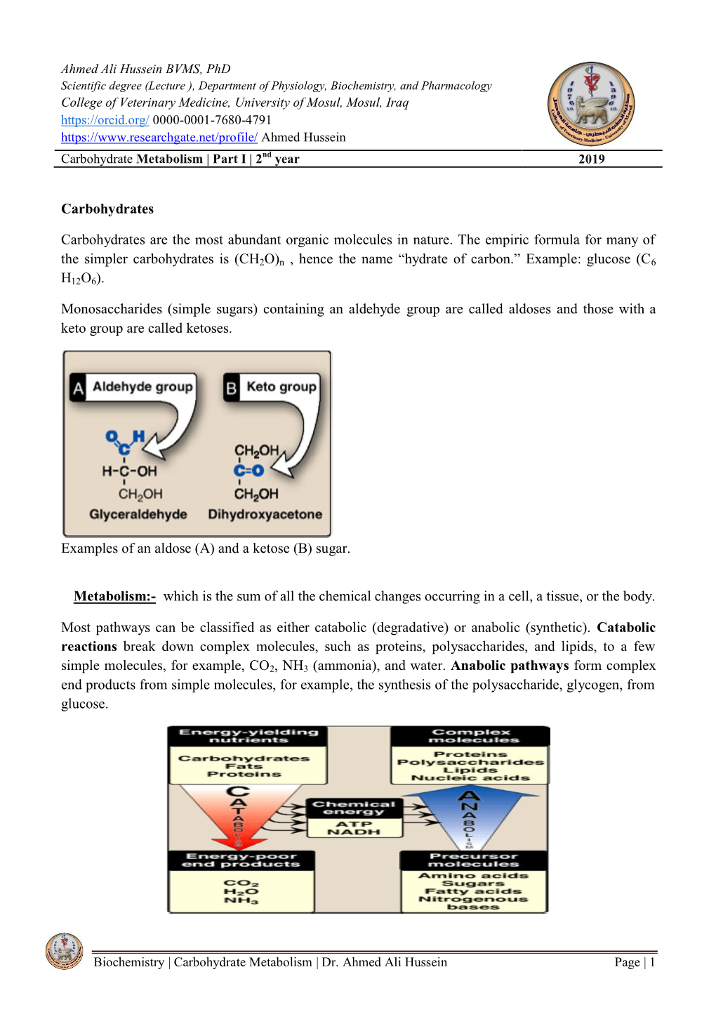 Carbohydrates Carbohydrates Are the Most Abundant Organic Molecules in Nature. the Empiric Formula for Many of the Simpler Carbo