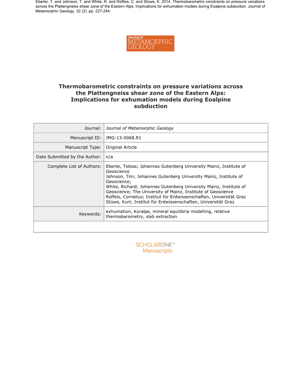 Thermobarometric Constraints on Pressure Variations Across The