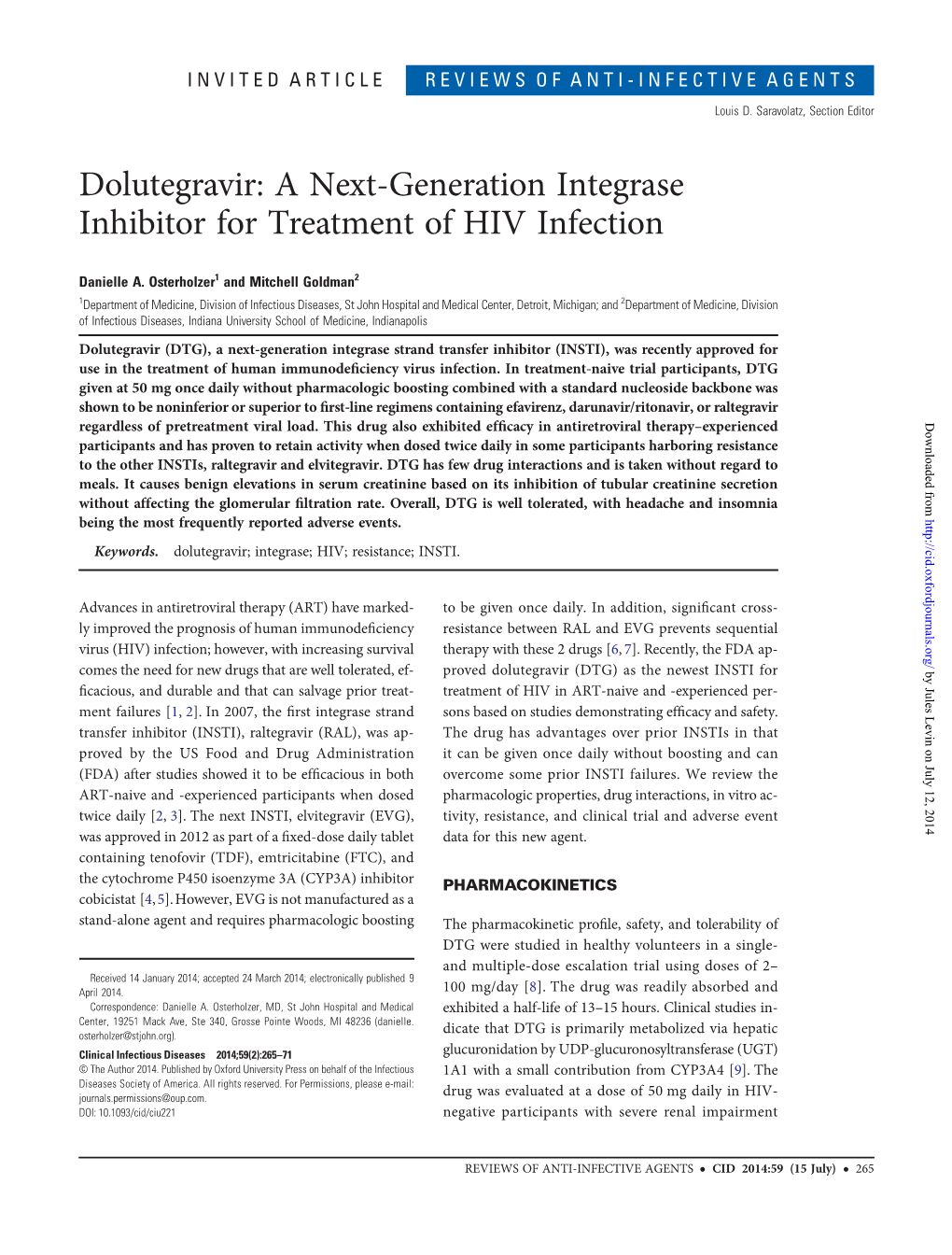 Dolutegravir: a Next-Generation Integrase Inhibitor for Treatment of HIV Infection