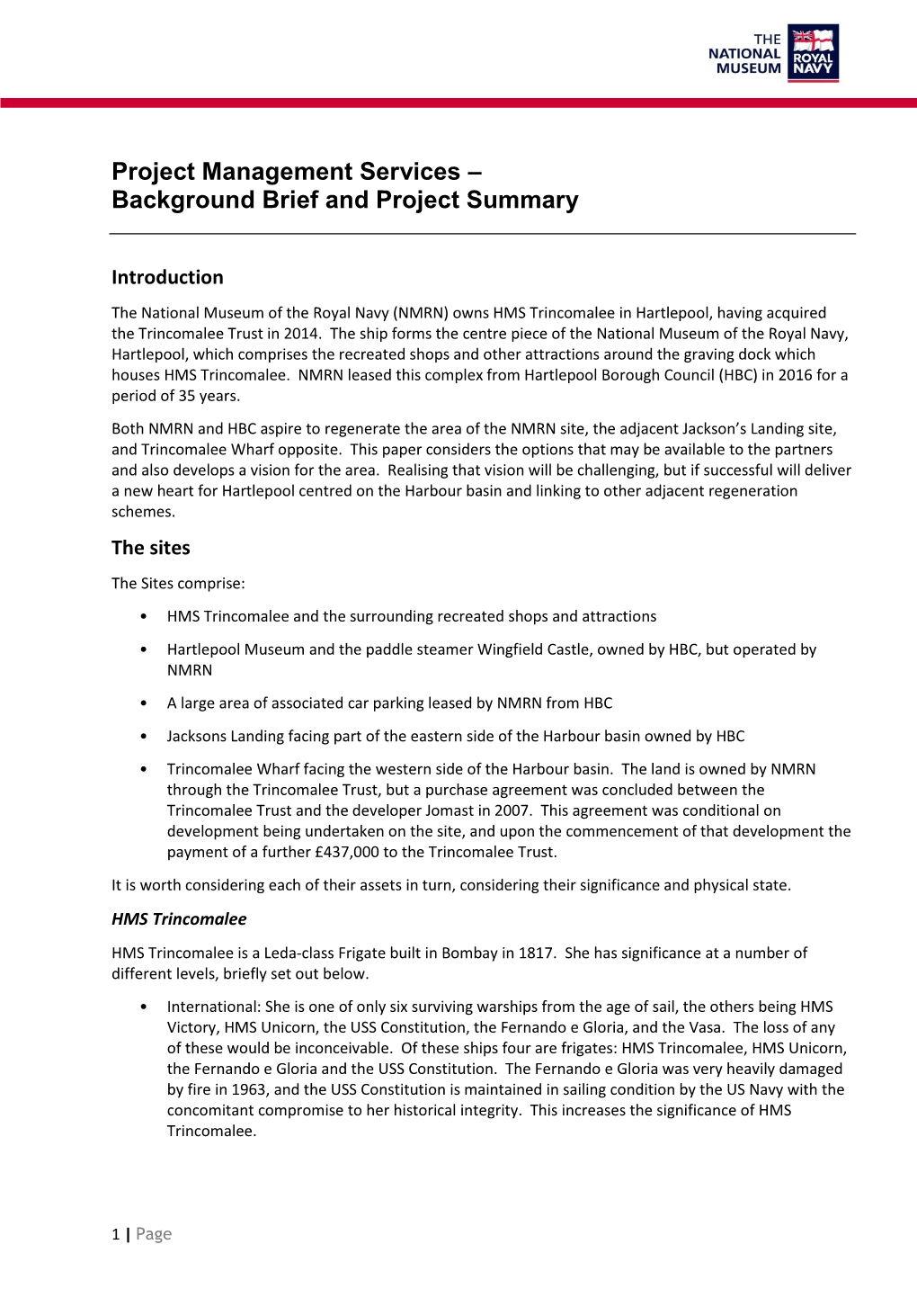 Project Management Services – Background Brief and Project Summary