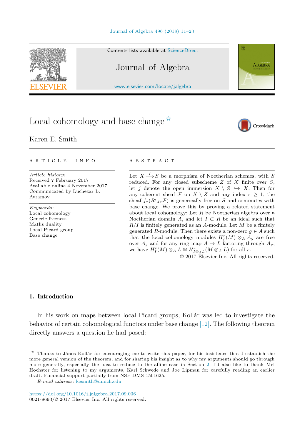 Local Cohomology and Base Change