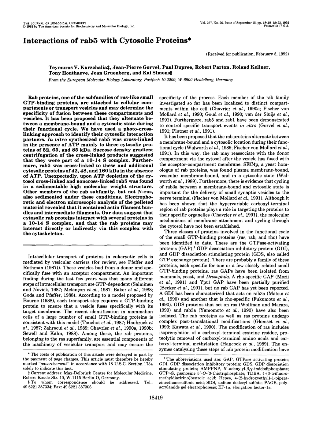 Interactions of Rab5 with Cytosolic Proteins*