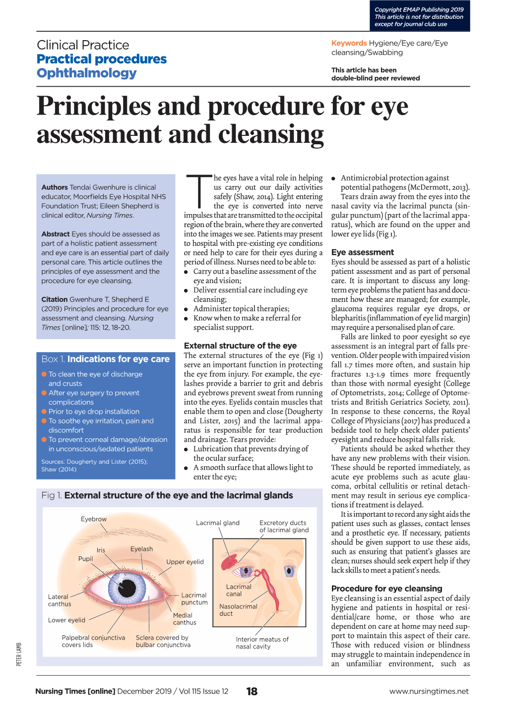 Principles and Procedure for Eye Assessment and Cleansing