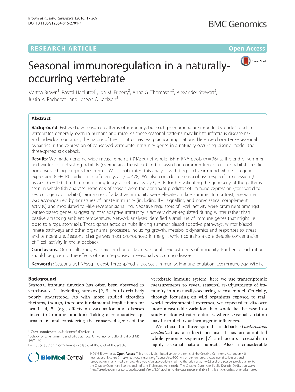 Seasonal Immunoregulation in a Naturally-Occurring Vertebrate