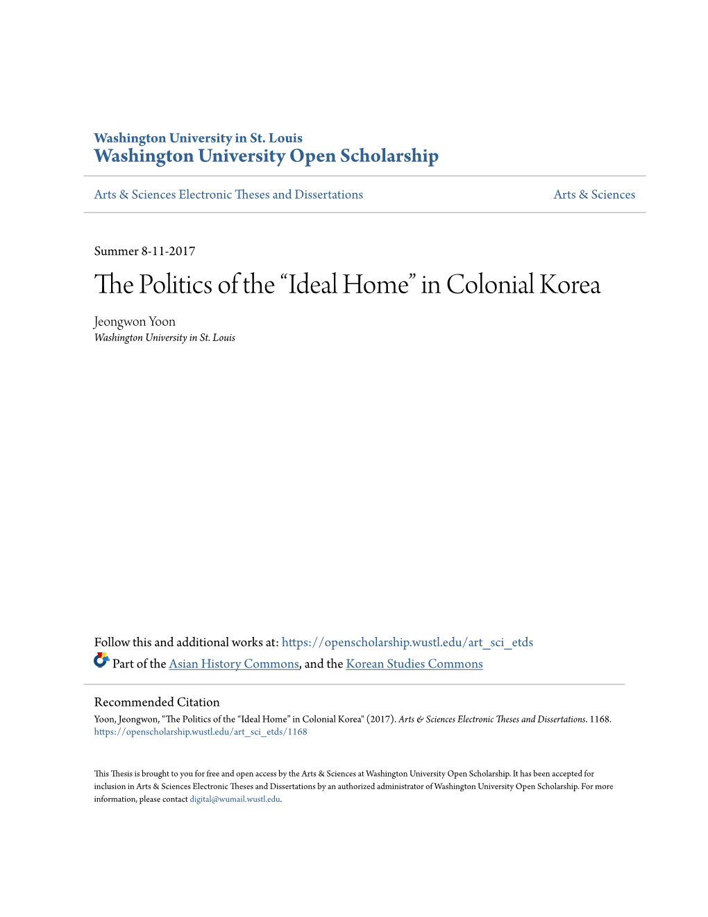 In Colonial Korea Jeongwon Yoon Washington University in St