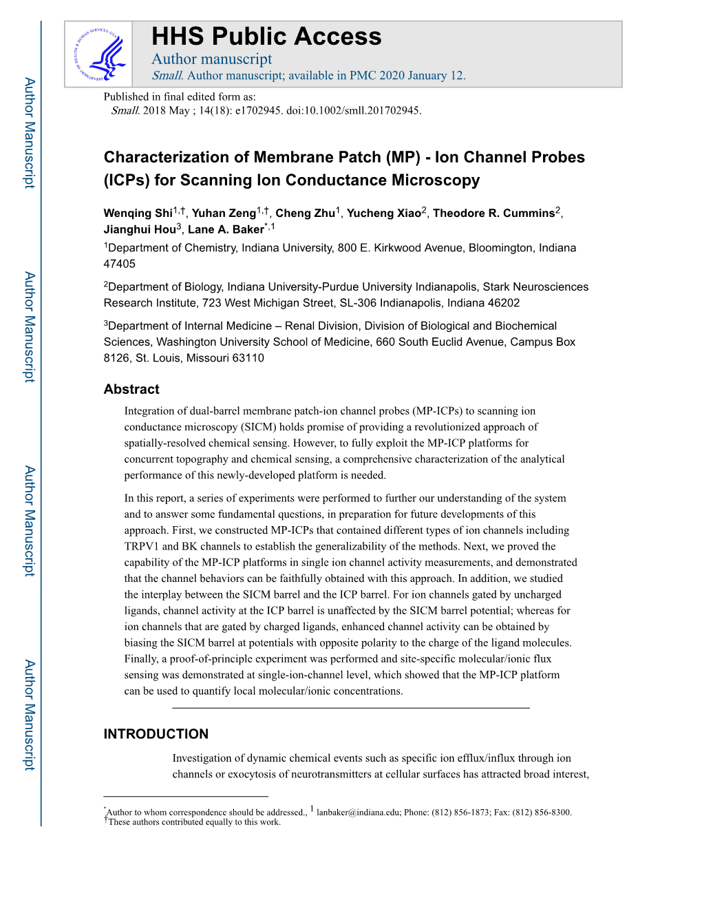 Ion Channel Probes (Icps) for Scanning Ion Conductance Microscopy