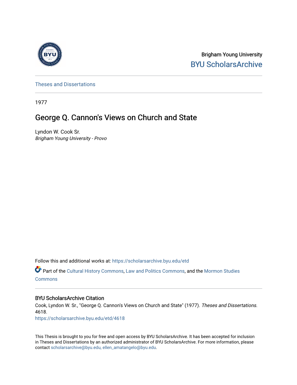 George Q. Cannon's Views on Church and State