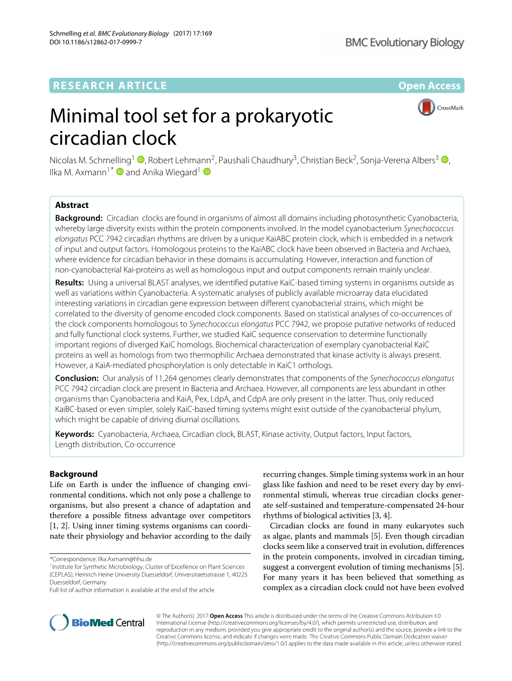 Minimal Tool Set for a Prokaryotic Circadian Clock Nicolas M