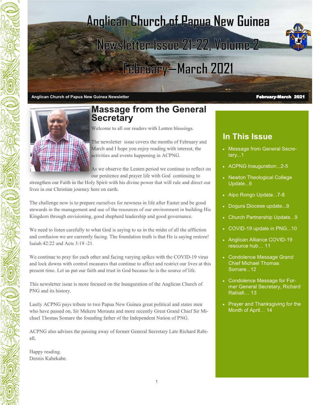 Massage from the General Secretary Welcome to All Our Readers with Lenten Blessings