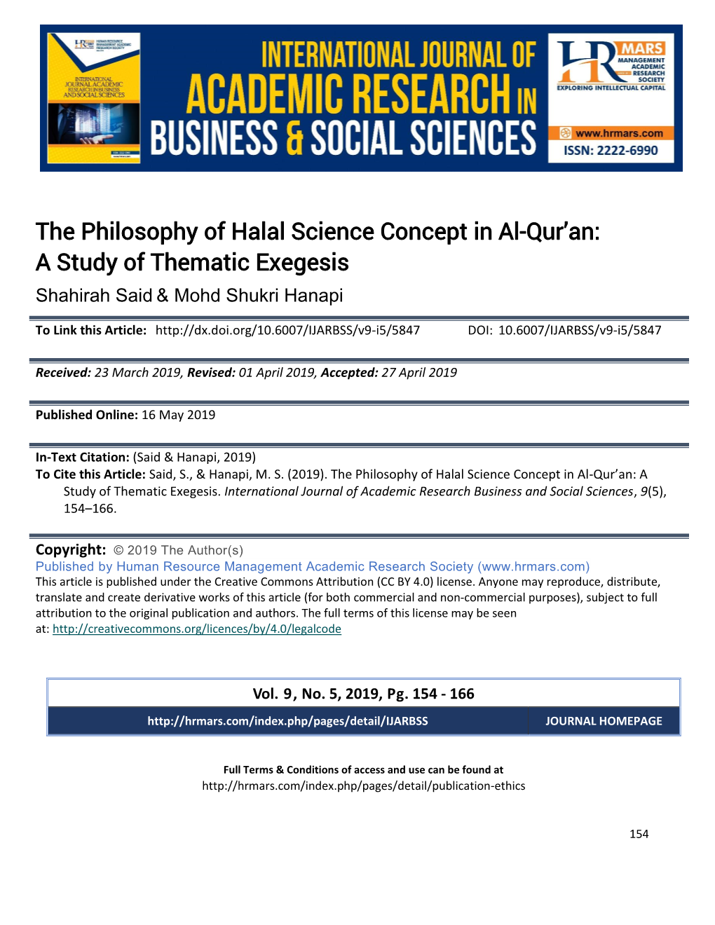 The Philosophy of Halal Science Concept in Al-Qur'an: a Study of Thematic Exegesis