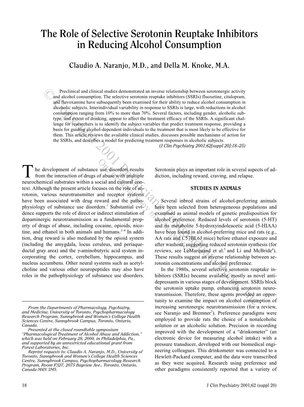 The Role of Selective Serotonin Reuptake Inhibitors in Reducing Alcohol Consumption