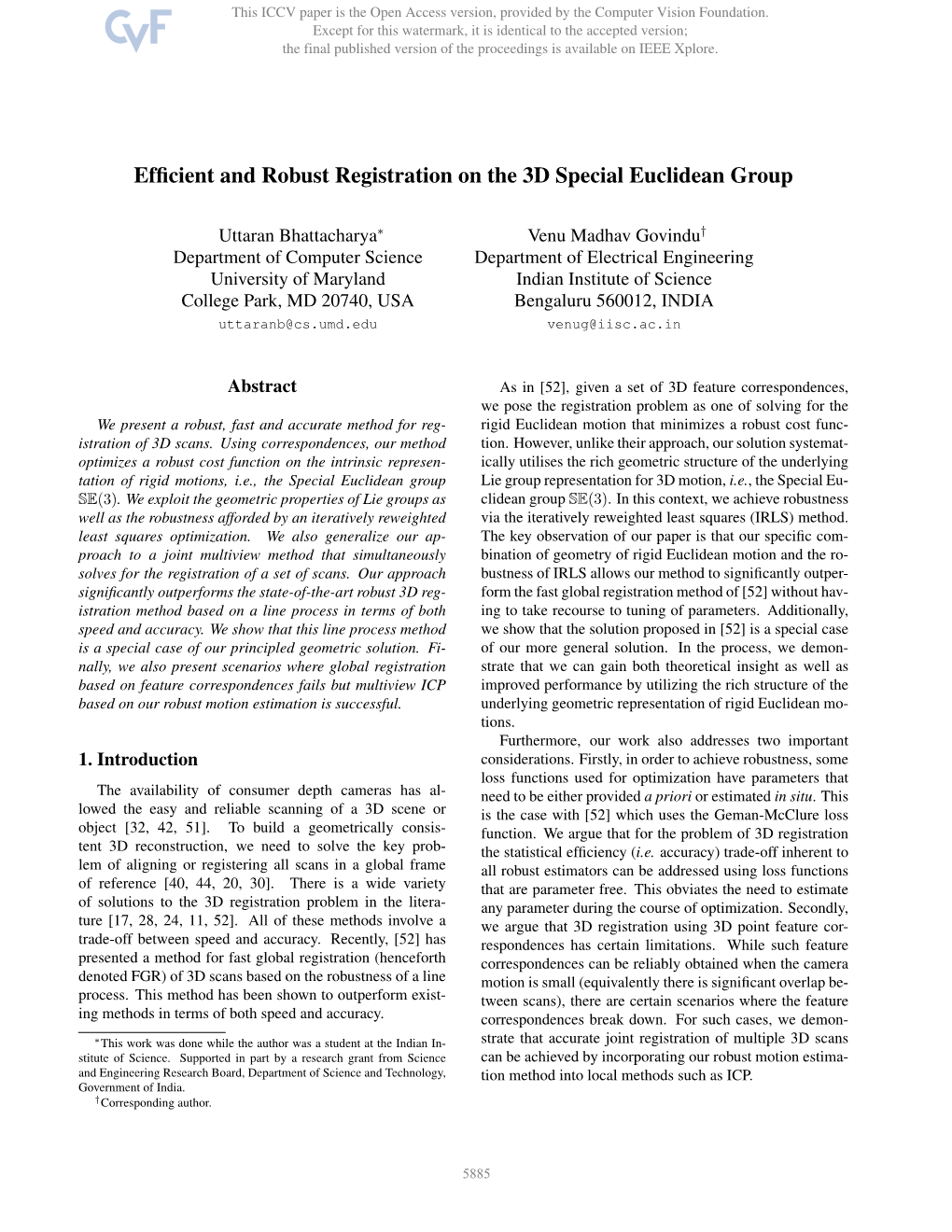 Efficient and Robust Registration on the 3D Special Euclidean Group