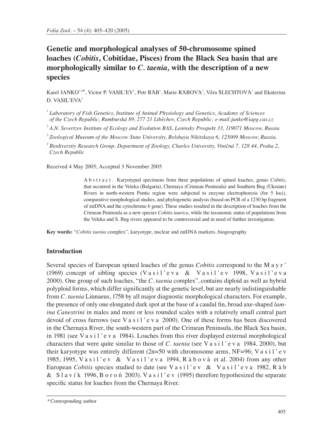 Genetic and Morphological Analyses of 50-Chromosome Spined Loaches (Cobitis, Cobitidae, Pisces) from the Black Sea Basin That Are Morphologically Similar to C