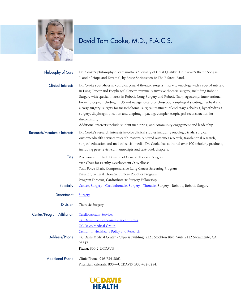 David Tom Cooke, M.D., F.A.C.S