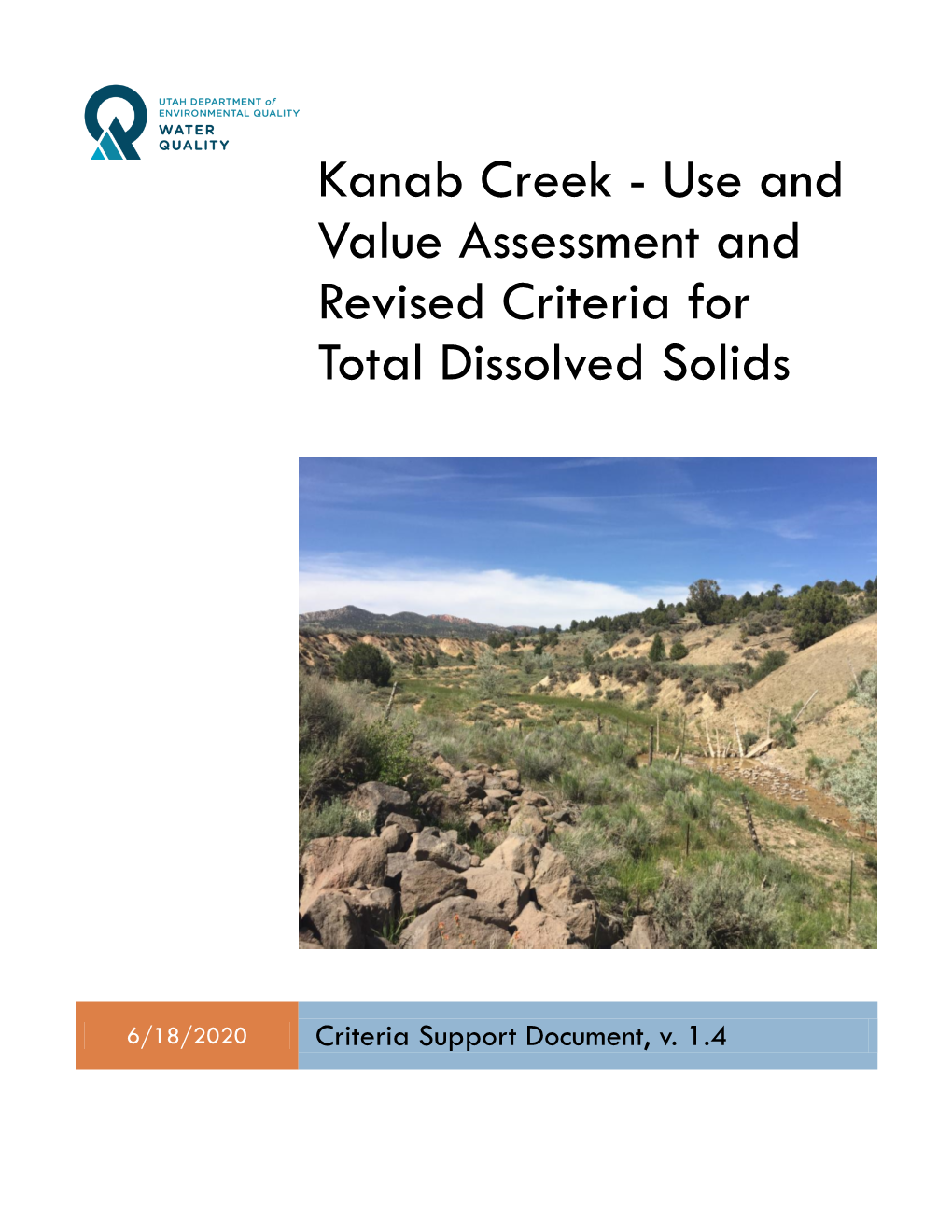 Kanab Creek - Use and Value Assessment and Revised Criteria for Total Dissolved Solids