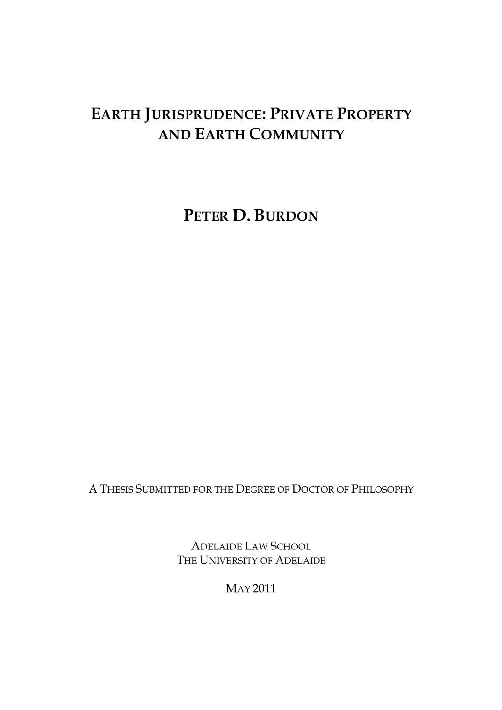 Private Property and Earth Community Peter D. Burdon