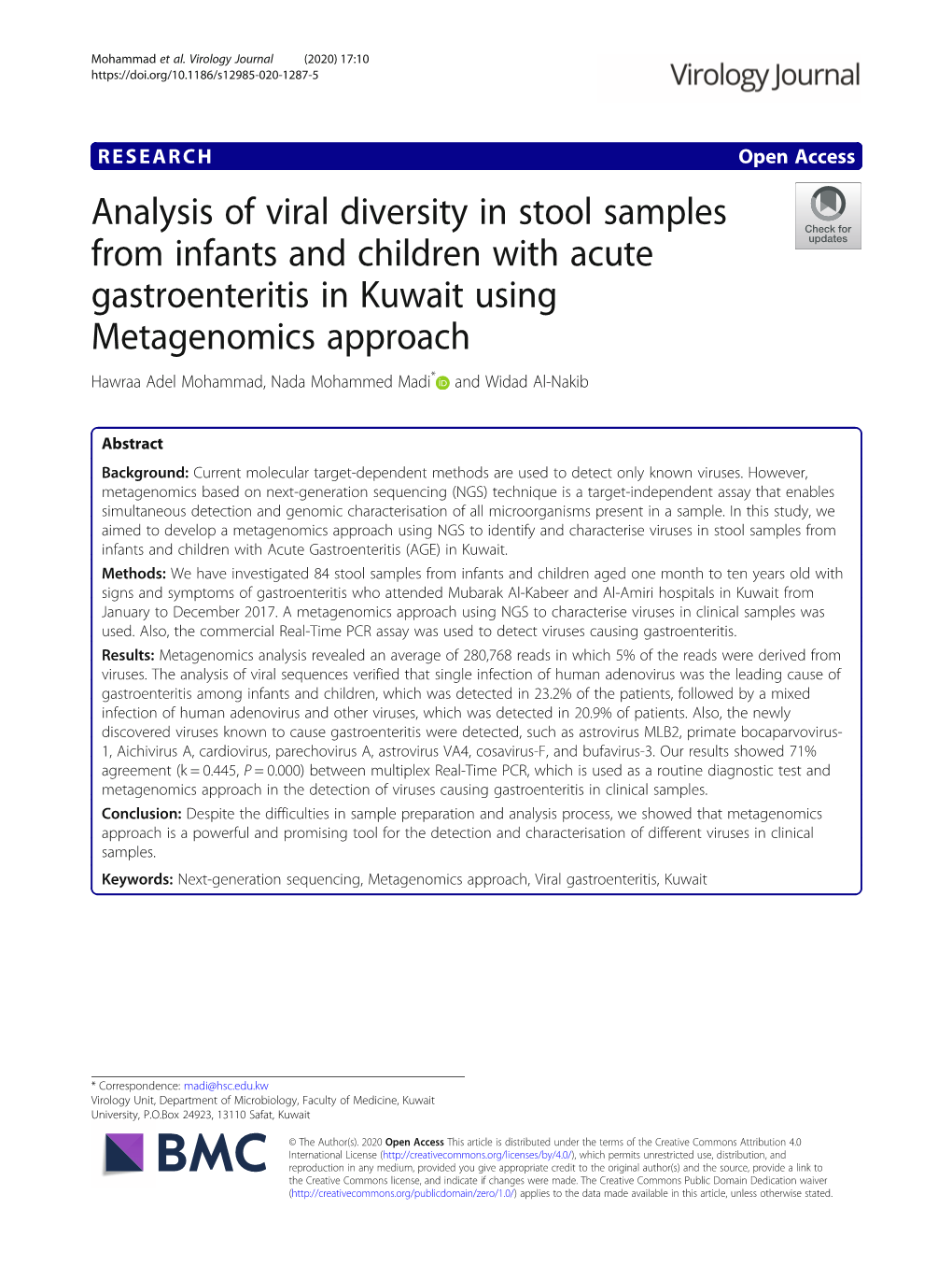 Analysis of Viral Diversity in Stool Samples from Infants and Children