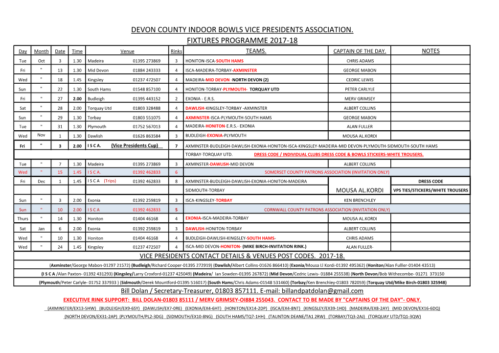 Devon County Indoor Bowls Vice Presidents Association