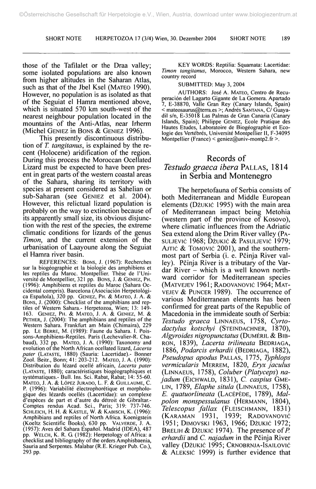 Records of Testudo Graeca Ibera PALLAS, 1814 in Serbia And