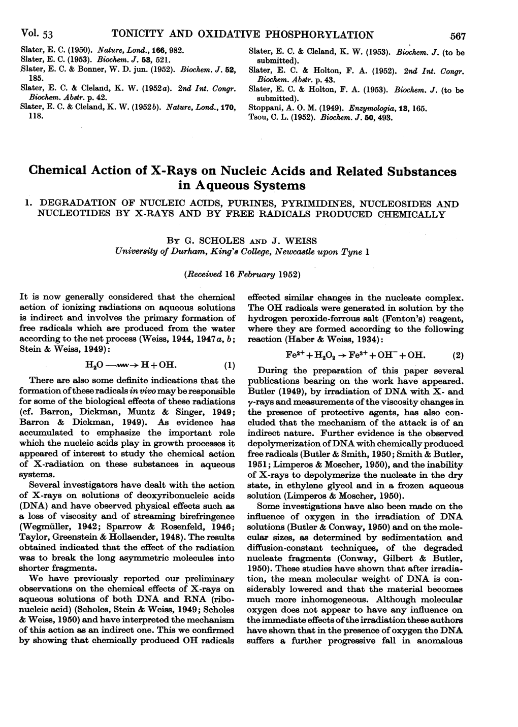 Chemical Action of X-Rays on Nucleic Acids and Related Substances in Aqueous Systems 1