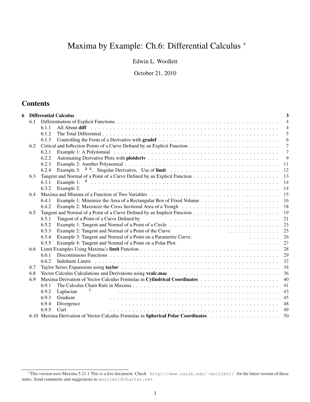 Maxima by Example: Ch.6: Differential Calculus ∗