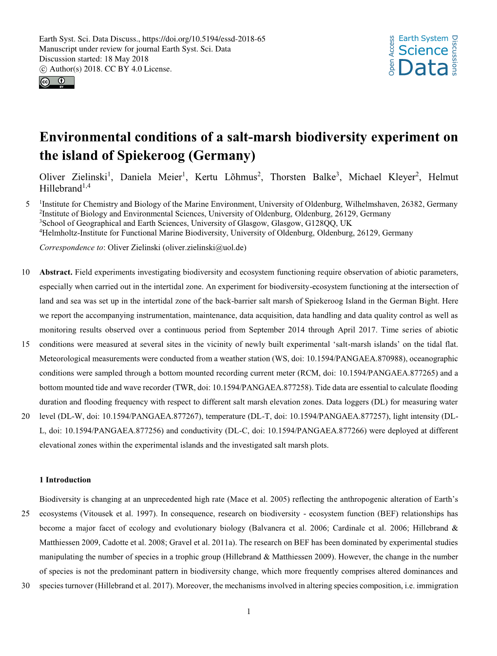 Environmental Conditions of a Salt-Marsh Biodiversity Experiment