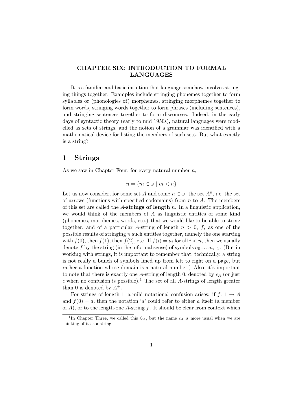 Chapter Six: Introduction to Formal Languages