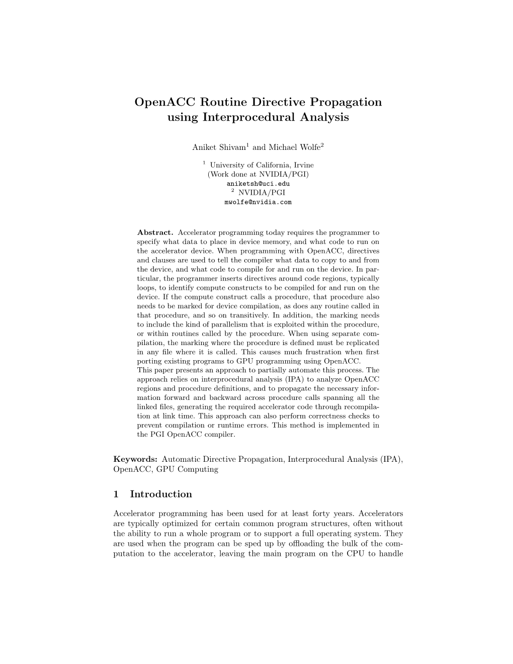 Openacc Routine Directive Propagation Using Interprocedural Analysis