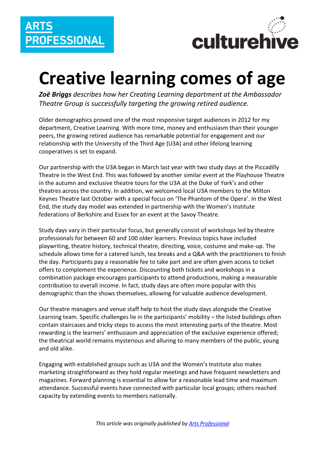 Creative Learning Comes Of