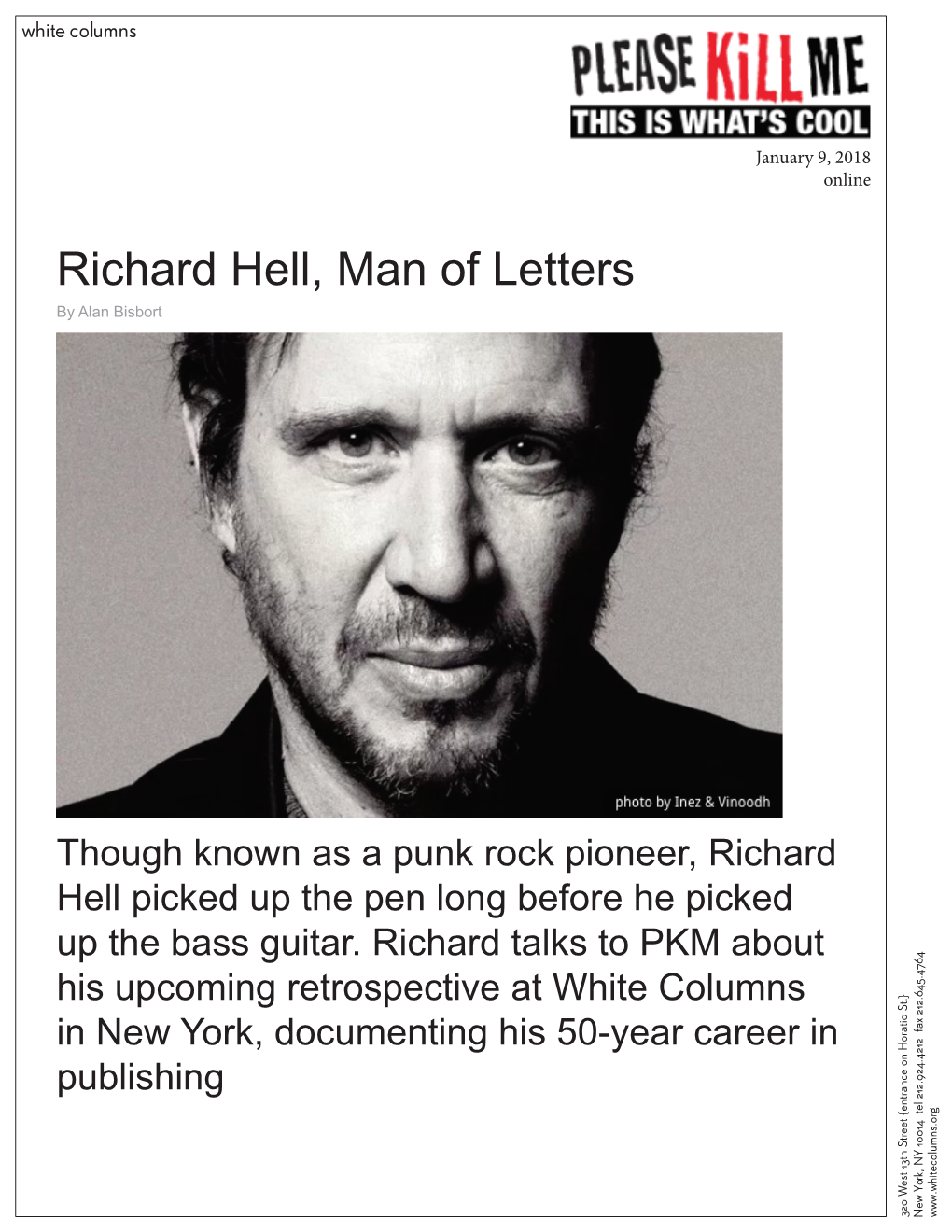 Richard Hell, Man of Letters