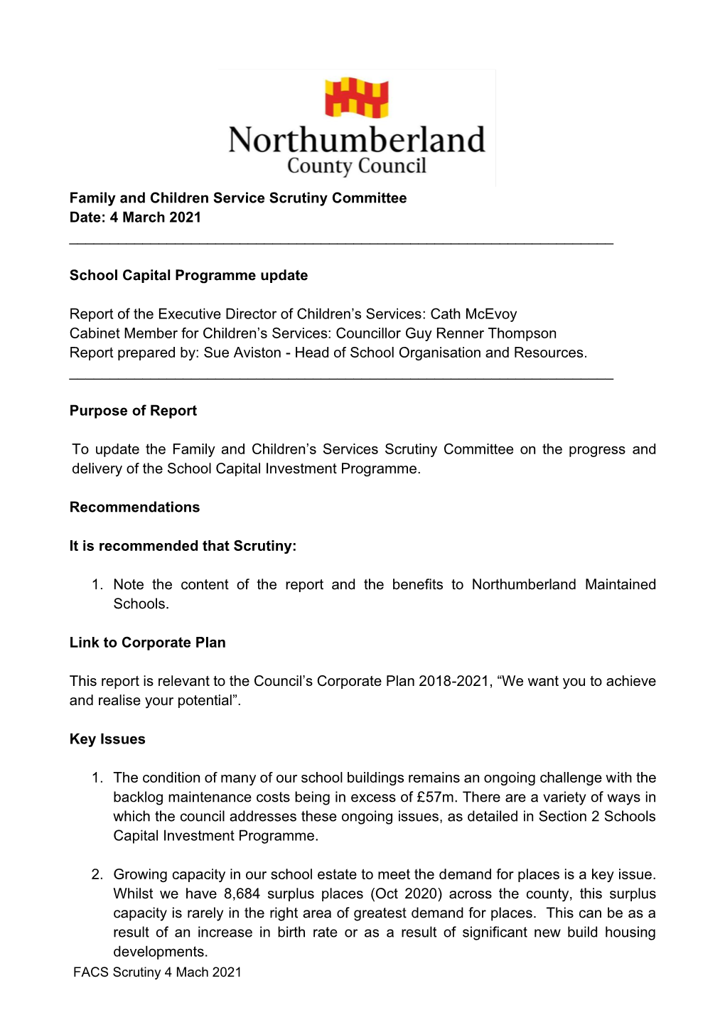 Family and Children Service Scrutiny Committee Date: 4 March 2021 ______
