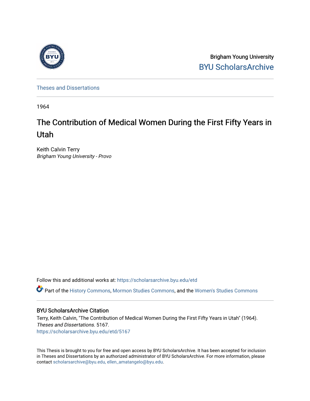 The Contribution of Medical Women During the First Fifty Years in Utah