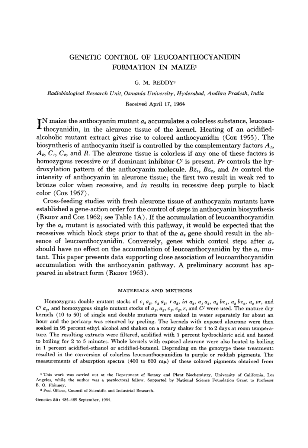 Genetic Control of Leucoanthocyanidin Formation in Maize1