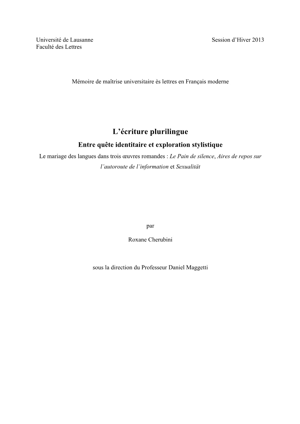 L'écriture Plurilingue