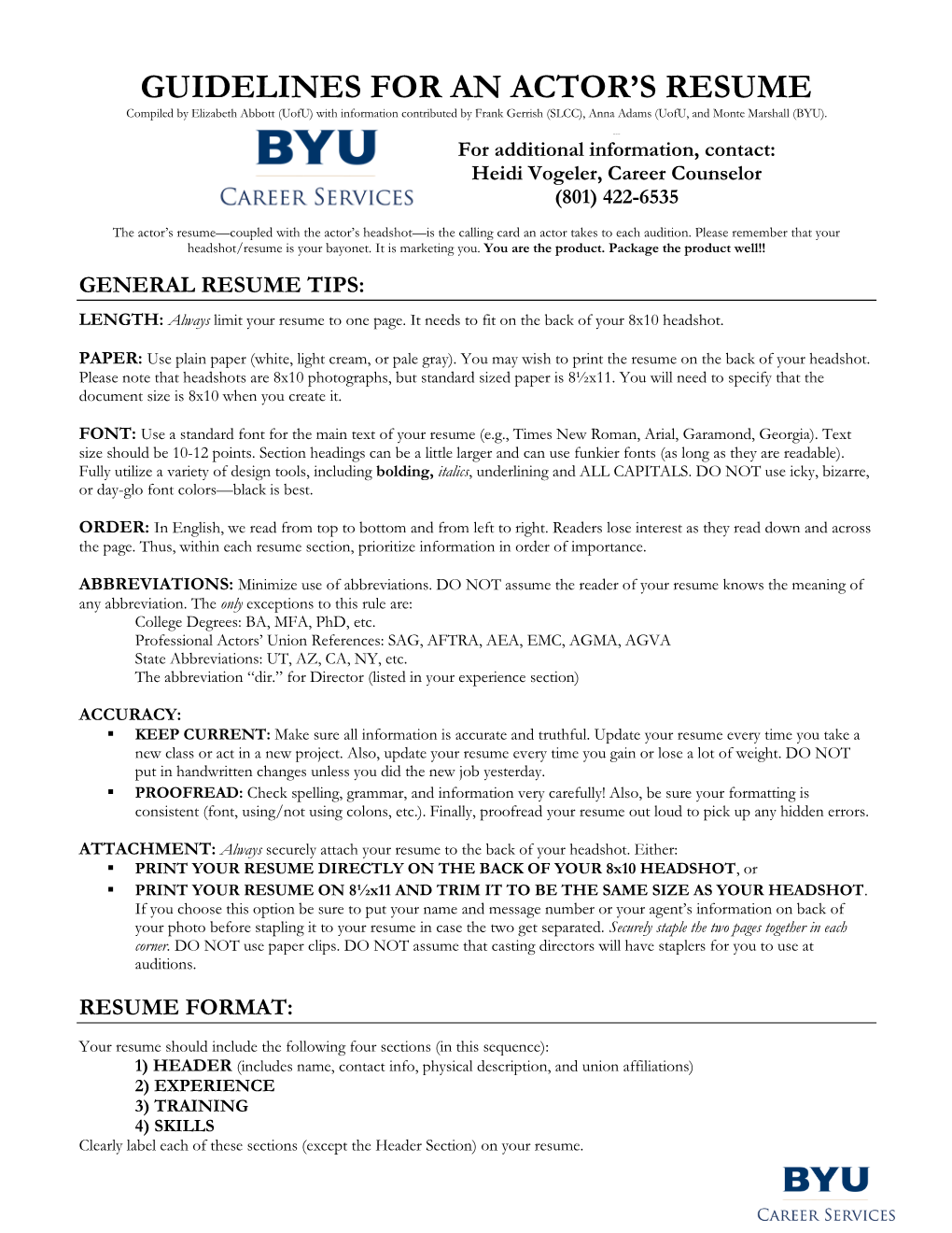 Guidelines for an Actor's Resume