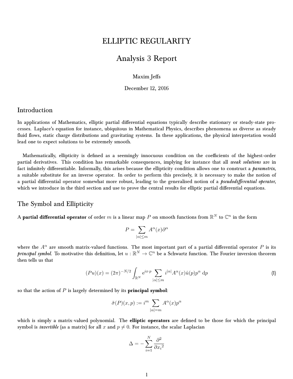 ELLIPTIC REGULARITY Analysis 3 Report