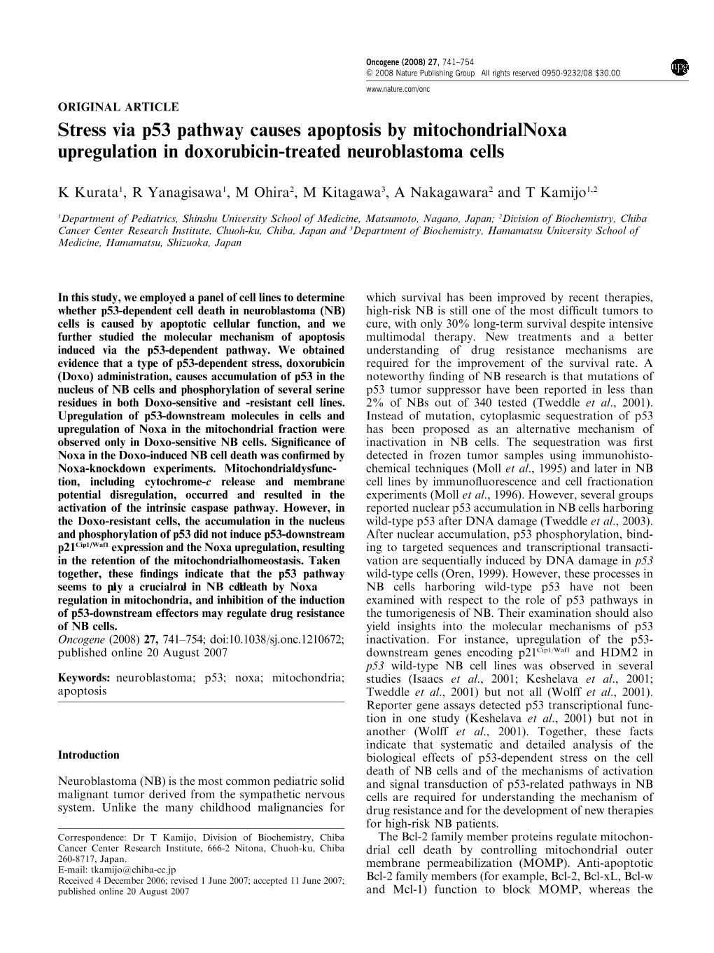 Stress Via P53 Pathway Causes Apoptosis by Mitochondrial Noxa