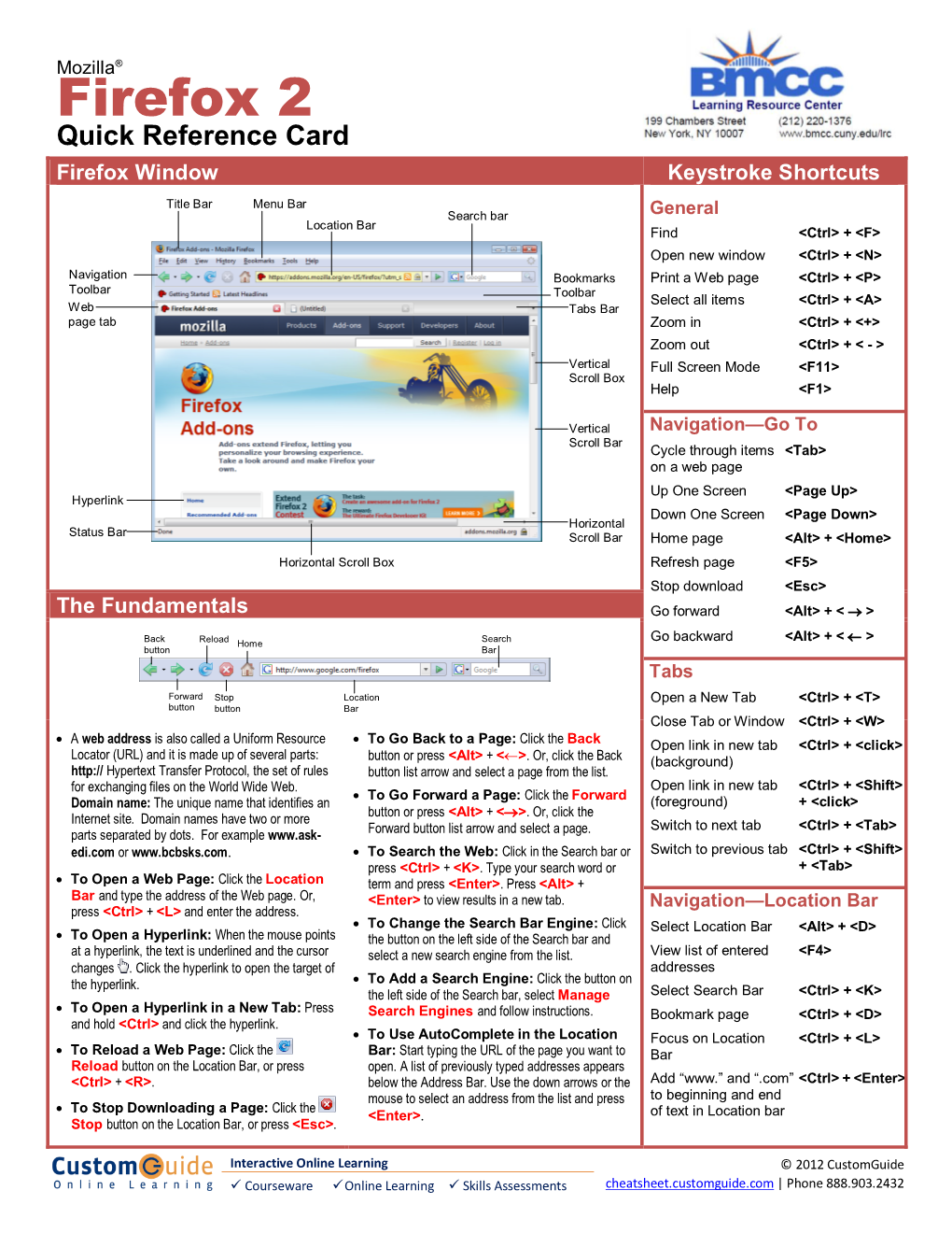 Firefox 2 Quick Reference Card Firefox Window Keystroke Shortcuts