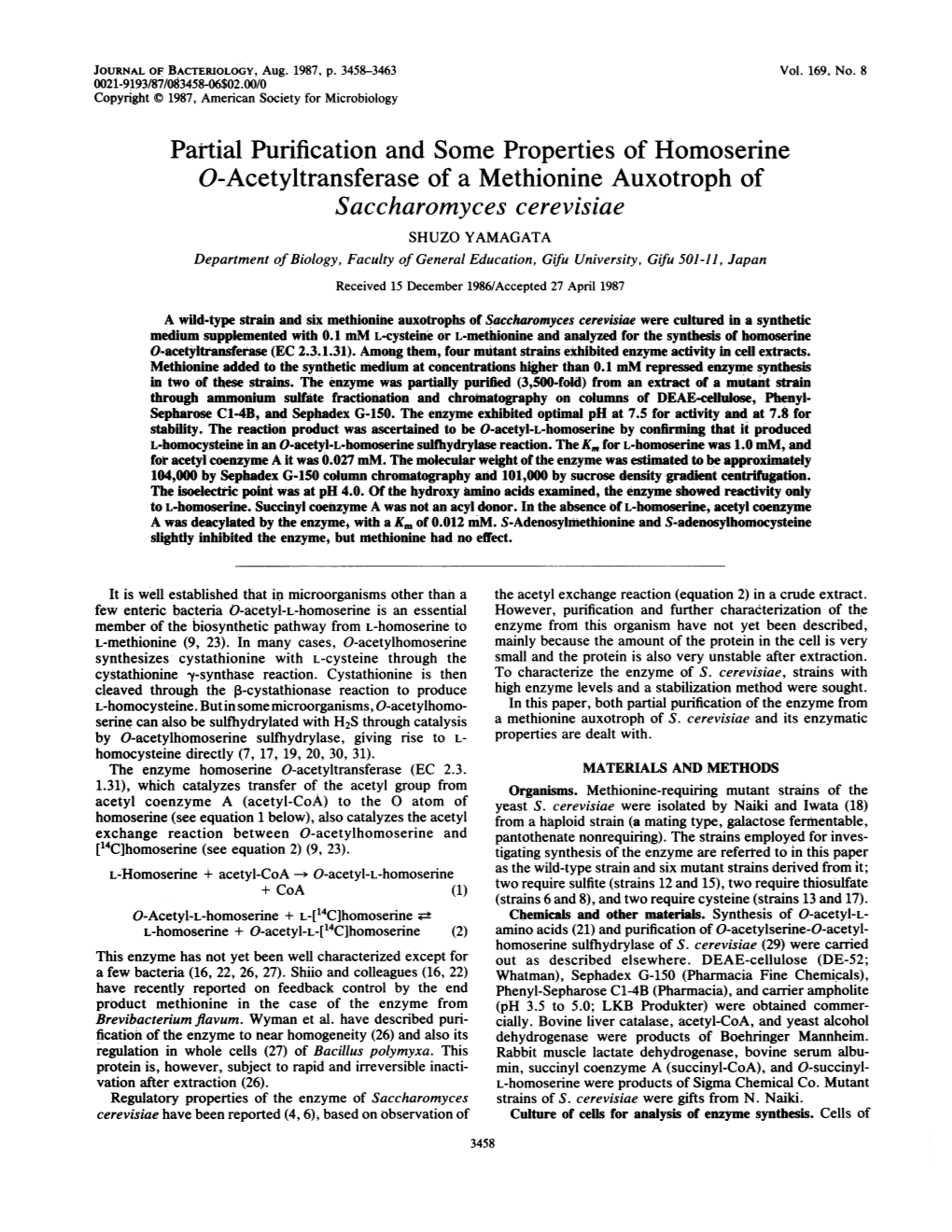 Partial Purification and Some Properties of Homoserine O