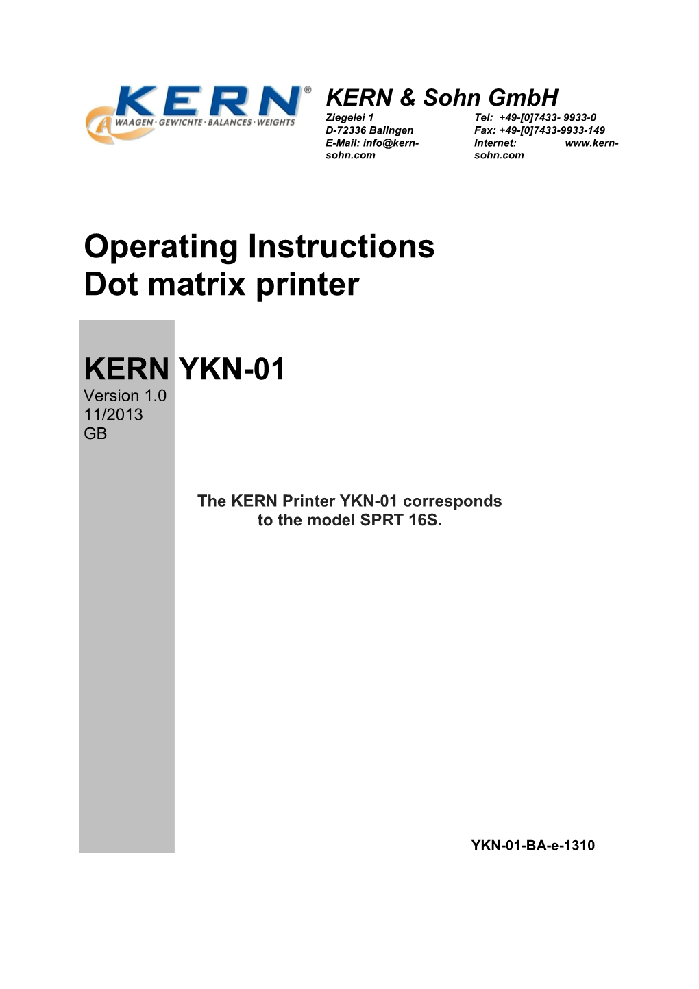 Operating Instructions Dot Matrix Printer