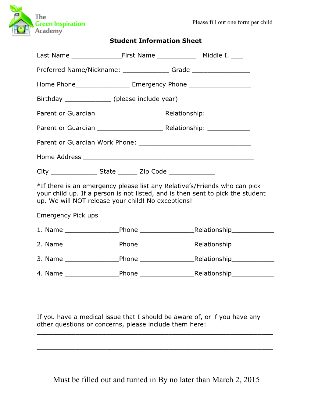 Student Information Sheet