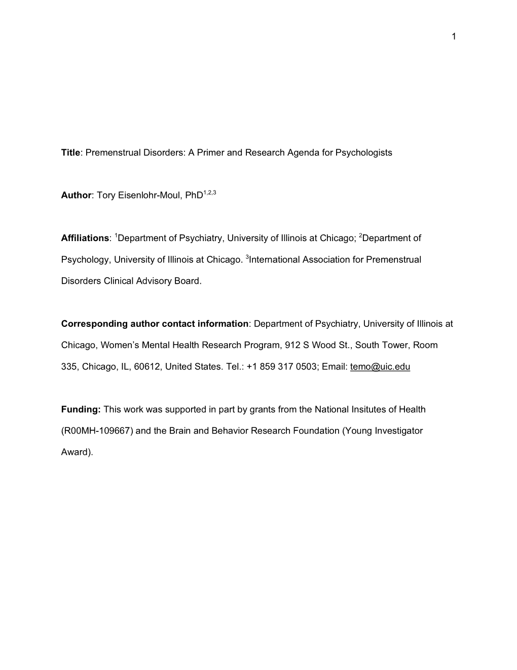 Premenstrual Disorders: a Primer and Research Agenda for Psychologists