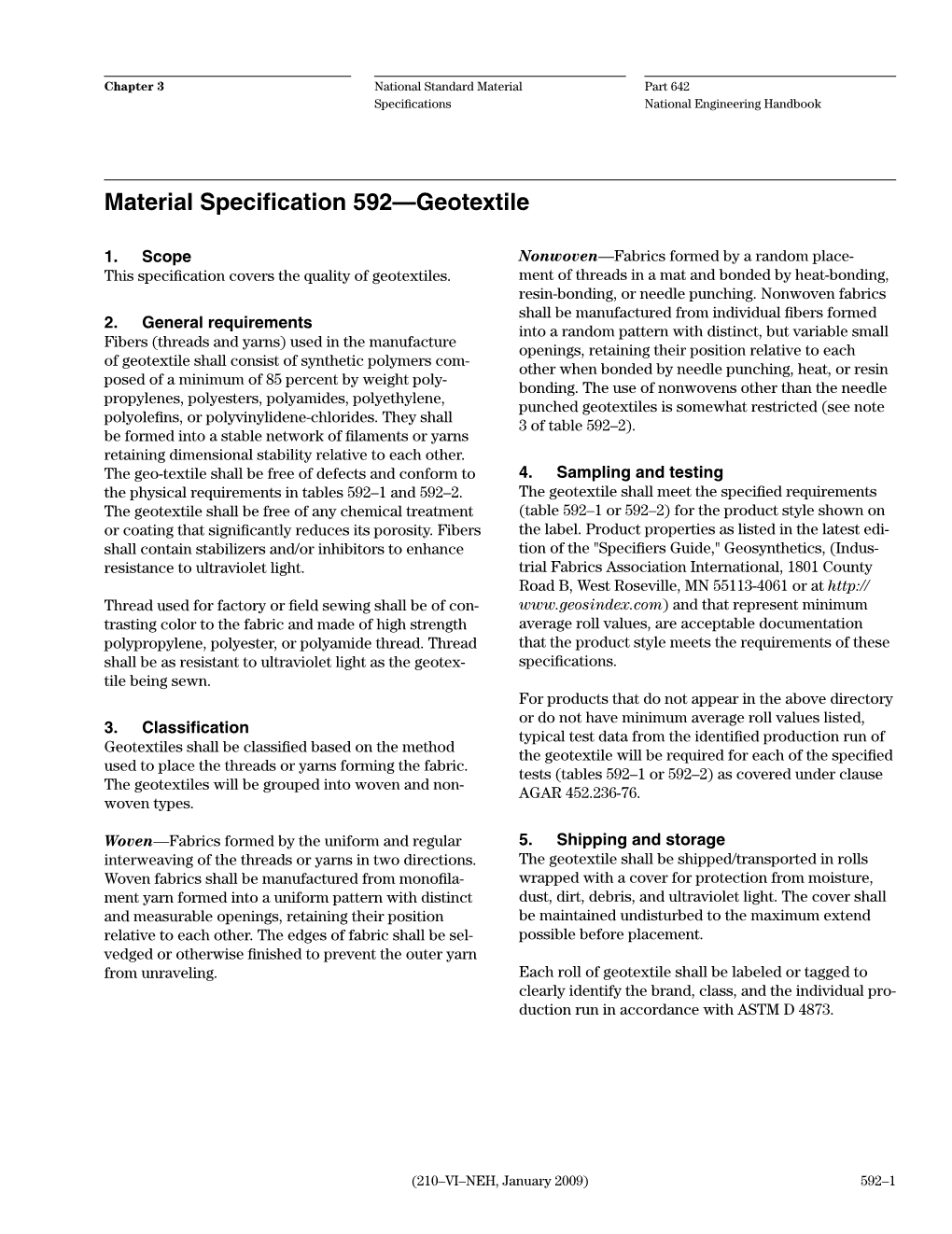 Material Specification 592—Geotextile