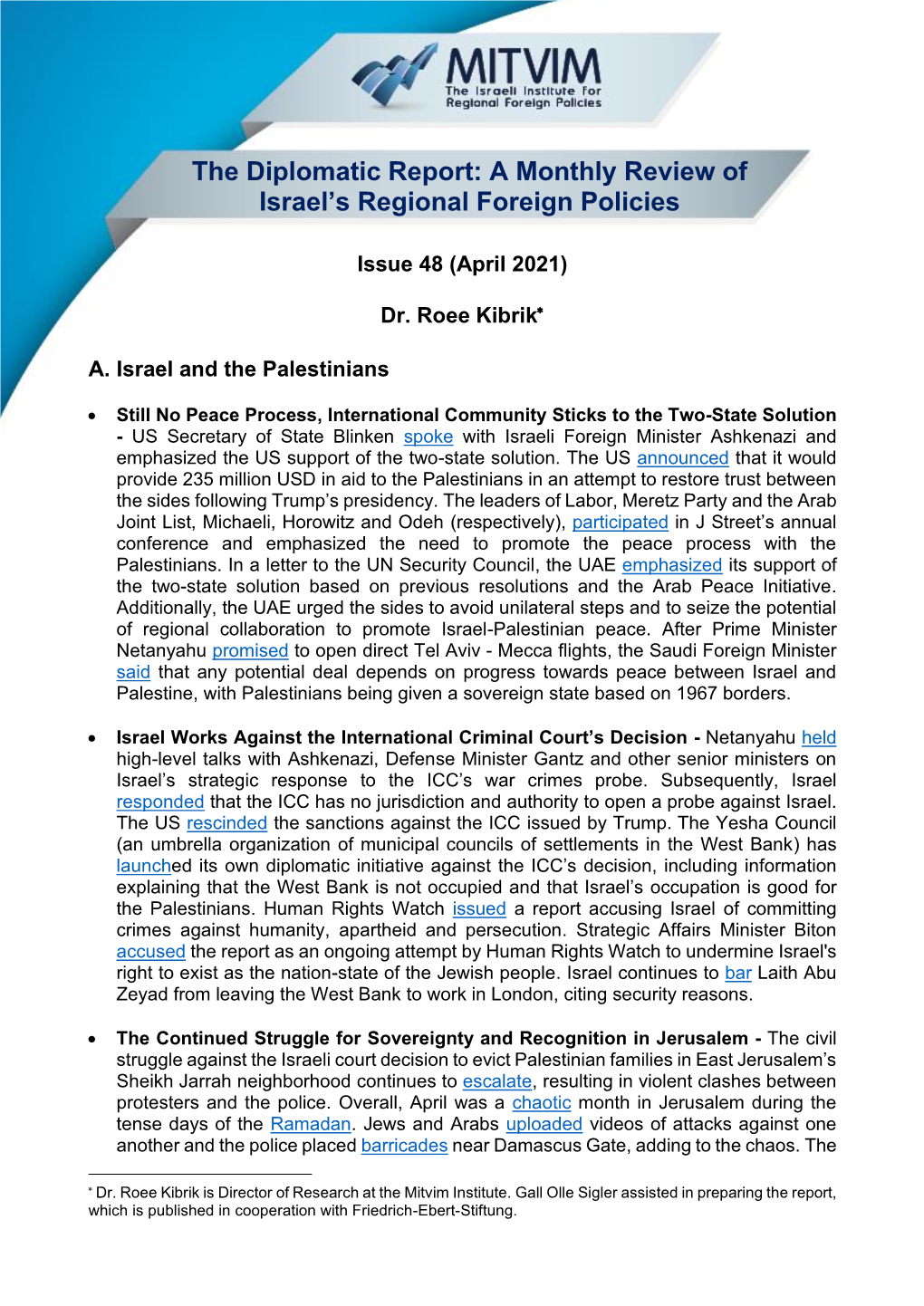 The Diplomatic Report: a Monthly Review of Israel's Regional Foreign