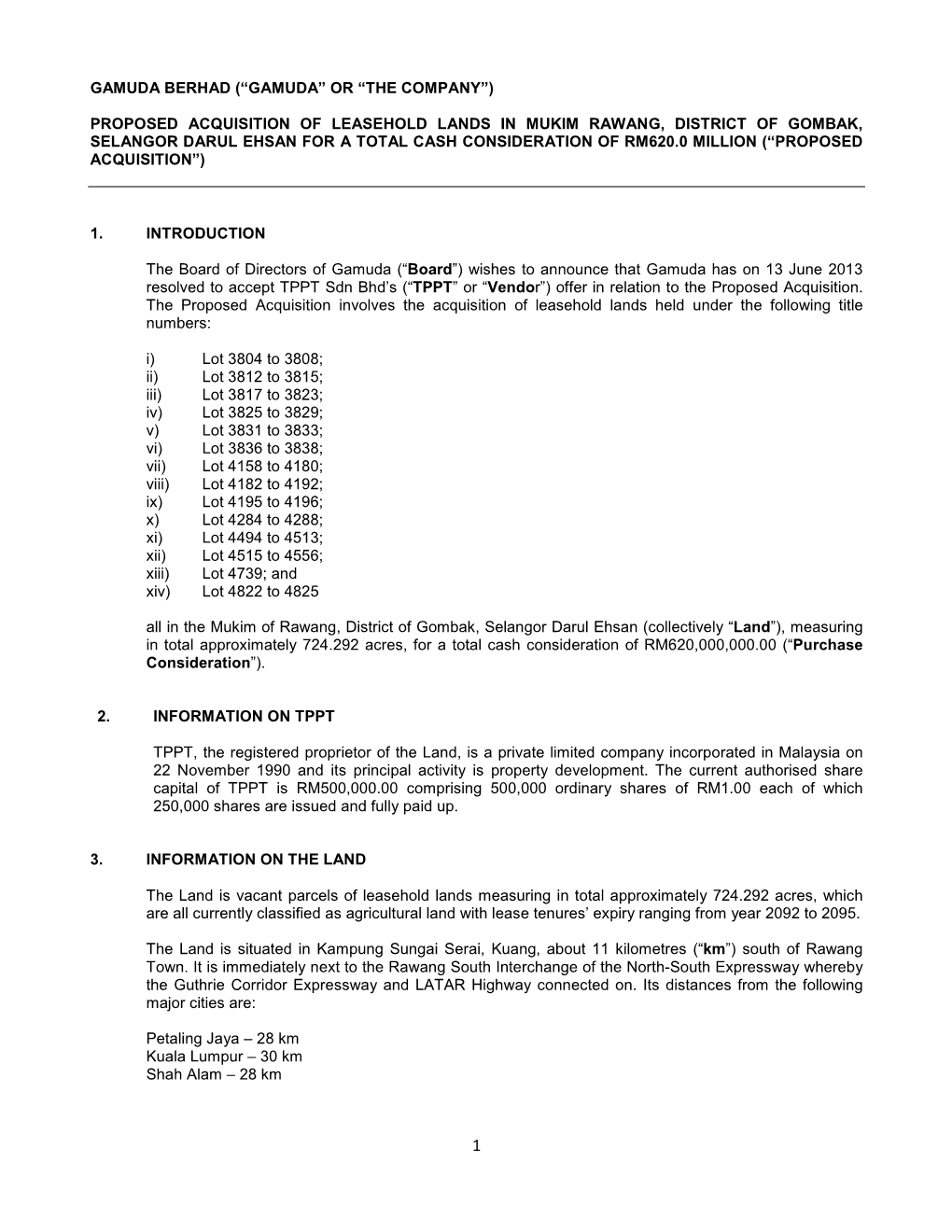 Gamuda Berhad (“Gamuda” Or “The Company”)